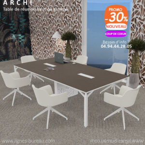 Table de réunion design haut de gamme, 6 à 10 personnes, Eucalyptus et Blanc, Archi 1