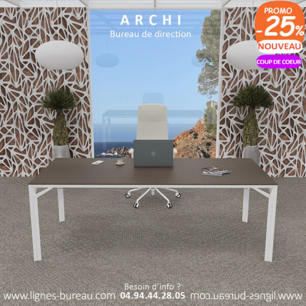 Grand bureau Archi, de direction moderne au design italien, Eucalyptus et blanc