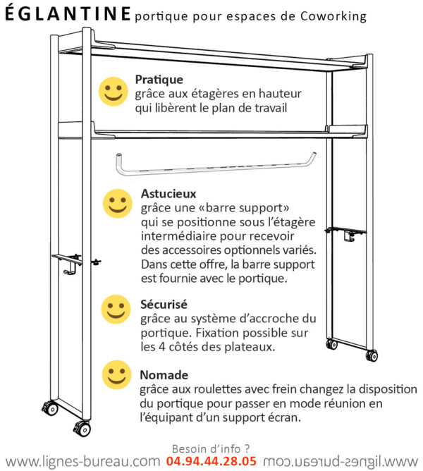 Portique mobile avec freins pour bureau de Coworking Églantine