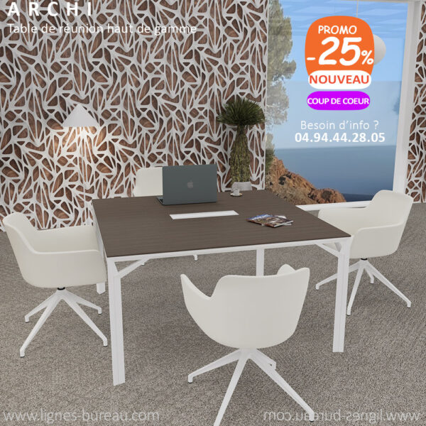 Table de réunion moderne au design chic Archi, Eucalyptus et blanc