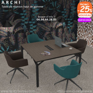 Table de réunion moderne haut de gamme, 4 personnes, carrée, Archi, Eucalyptus et gris Ombre