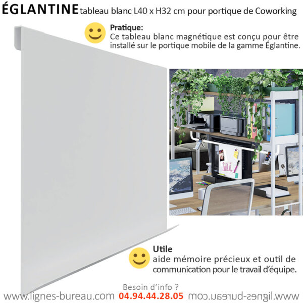 Tableau blanc magnétique pour portique Coworking Églantine