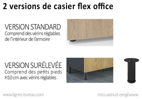 2 versions de casiers flex office Combi, standard ou sur-élevée