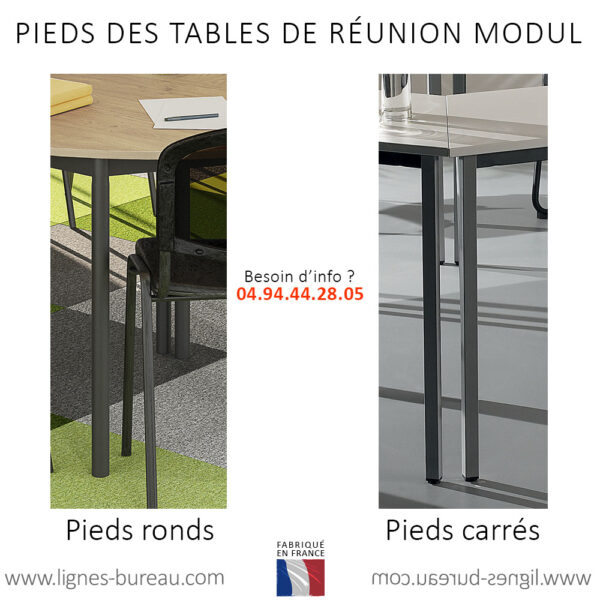 Tables de réunions modulaires Modul avec pieds rond ou carrés