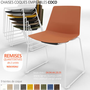 Chaise coque design empilable pour réunion, collectivité nommée COCO