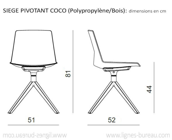 Dimensions des chaises de réunion au design scandinave, COCO