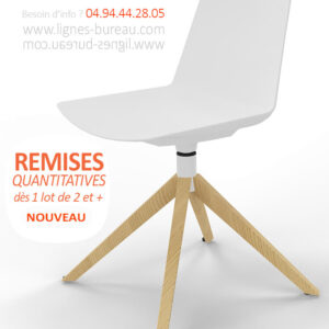 Chaise de bureau au design scandinave, coque blanche rotative, pied Chêne, COCO