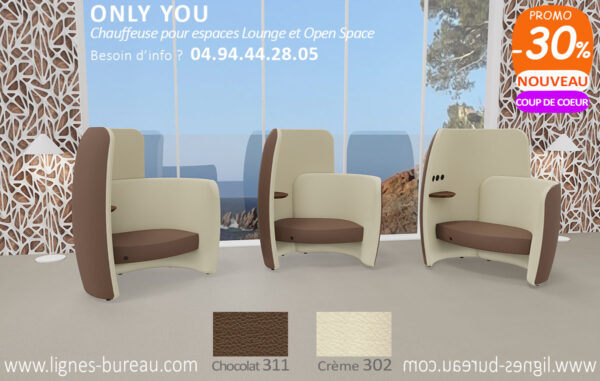 Chauffeuse lounge design, cuir Chocolat et Crème, Only You