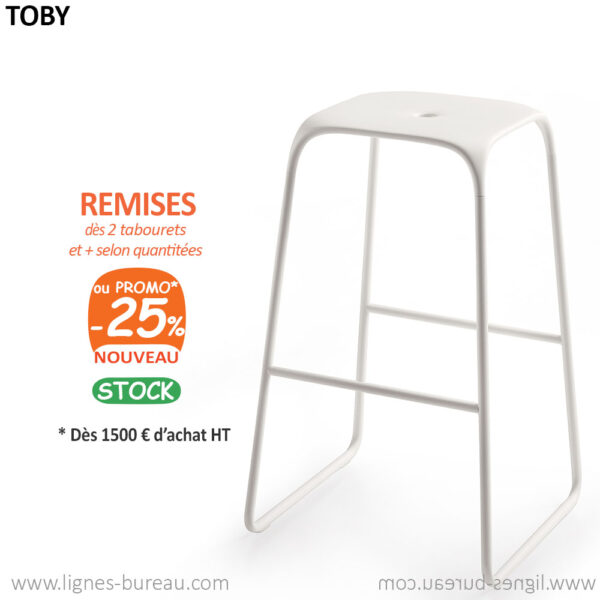 Tabouret haut design blanc pour table de réunion, mange debout, Toby