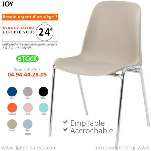 Chaise coque plastique pas chère, couleur Taupe, empilable, Joy