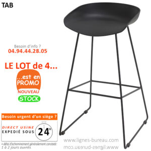 Tabouret haut noir pour mange debout, réunion, coworking, économique, Tab