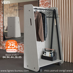 Vestiaire à roulettes acoustique porte cintres PET gris Vesti