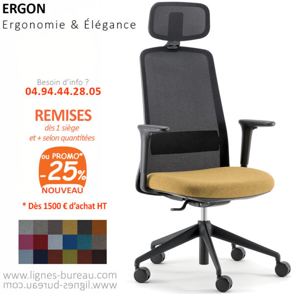 Fauteuil de bureau ergonomique design avec appui tête, Ergon: pour une posture saine avec élégance ! – Image 2