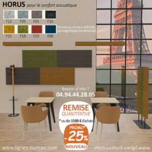 Dalle acoustique murale de bureau rectangulaire Horus, vert mousse, ambre, chataigne